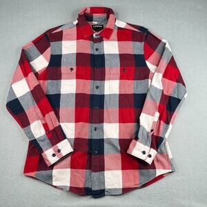 Express Flannel Shirt Large Red Blue Buffalo Check Button Up Long Sleeve Mens